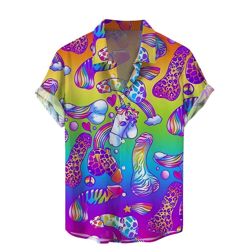 2025 Лето Harajuku 3D Печатные Сексуальные Стильные Рубашки Хентай Узоры Графические Короткие Модные Смешные Крутые Мужские Блузки