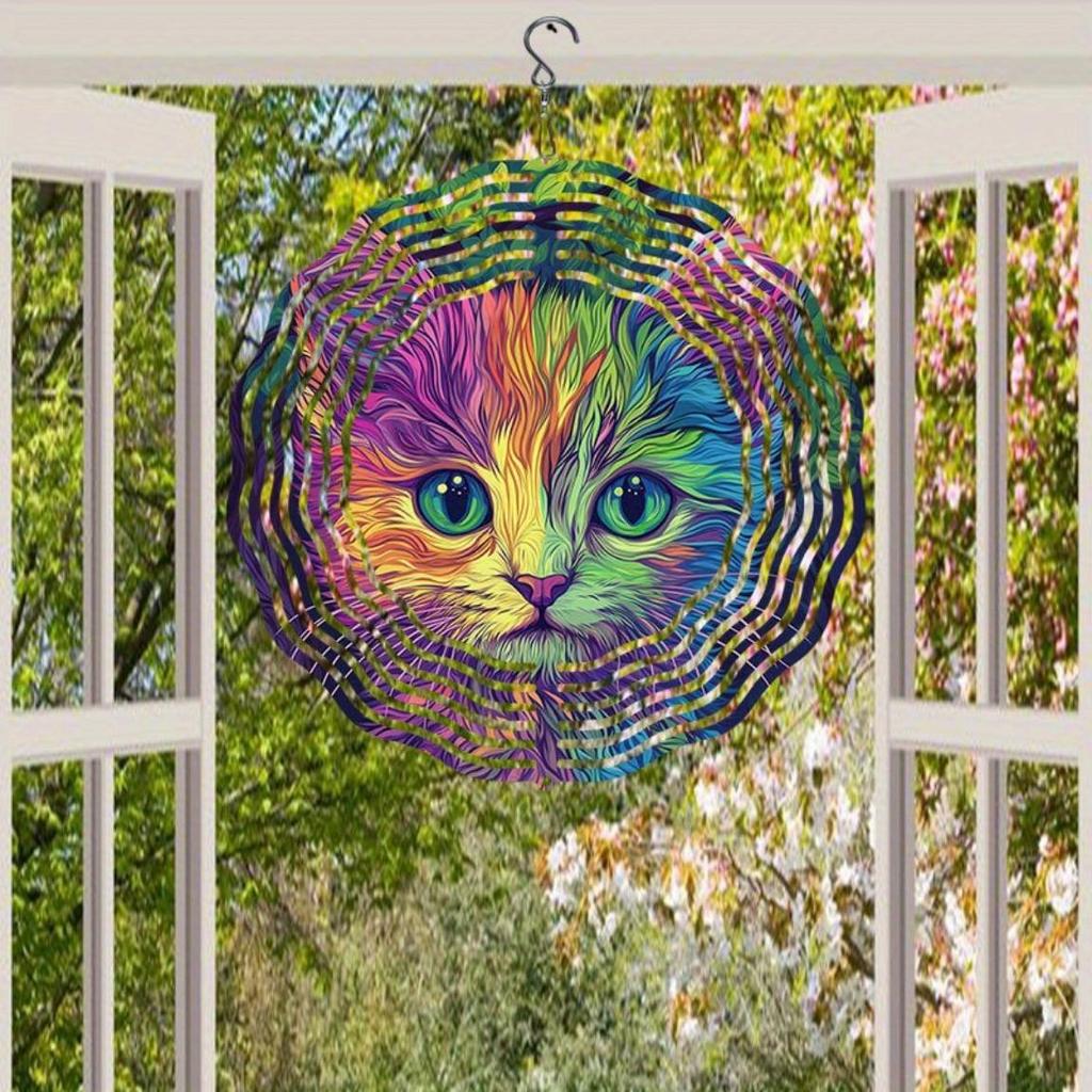 Очаровательный красочный котенок, ветряной спиннер, колокольчик ветра, 2D, металлический, для сада, патио, уличный подвесной орнамент для Дня благодарения, Рождества