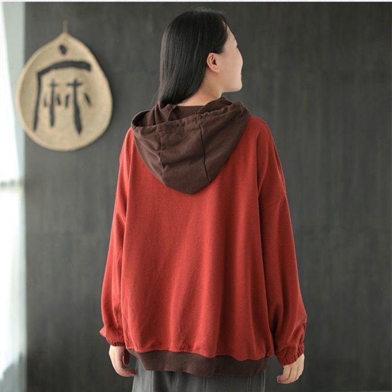 Весенне-осенняя мода этническая вышивка с капюшоном в стиле ретро литературный темперамент пригородный женский свитшот с карманом