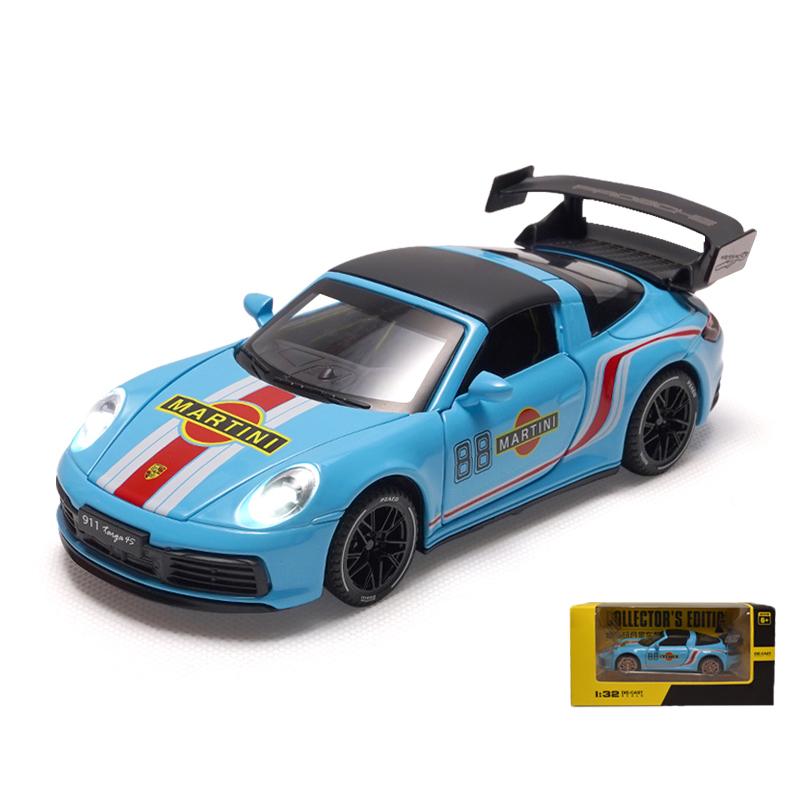 1/32 Porsche 911 Targa 4S Martini Racing Edition Спортивный автомобиль Сплав Литой Модель автомобиля Высокая симуляция Украшения Орнамент Подарок