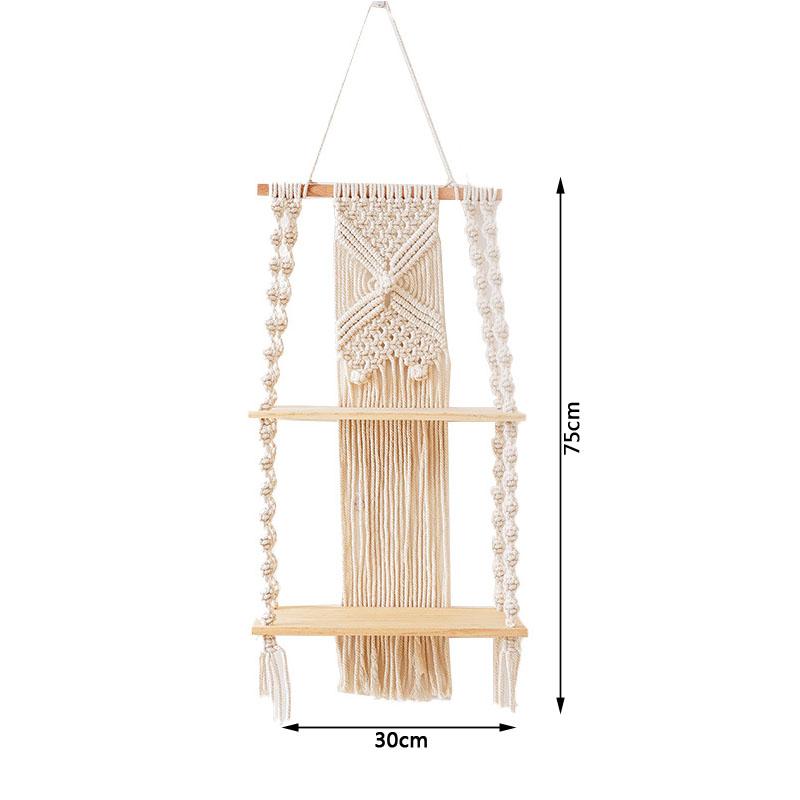 Настенный гобелен ручной работы в богемном стиле, деревянная полка, корзина для цветов, двухъярусная вешалка, настенные полки в технике макраме