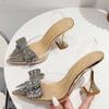 Fashion Fashion Crystal Sequined Bowknot Women Pumps Sexy Pointed Toe High Heels Wedding Prom Shoes Ladies PVC Transparent Sandals