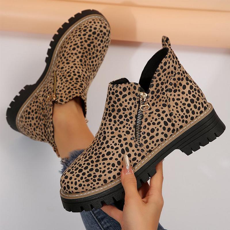 Fashion Fashion Leopard Ankle Boots for Women Plus Size 36-43 Zipper Up Booties Woman Spring Autumn Non Slip Platform Boots Mujer