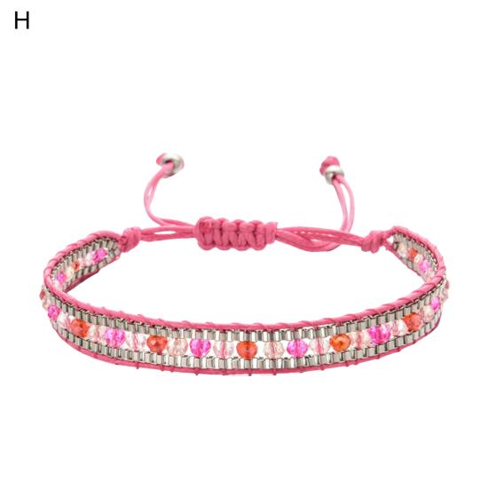 Women Bracelet Adjustable Braided Rope Faux Crystal Vintage Ethnic Style Hollow Out Wrist