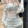 Autumn Sexy Mesh Long Sleeve Sweater Women Summer New French Hollow Thin Sunscreen Tops Korea Chic Knitted Casual Beach Pullover