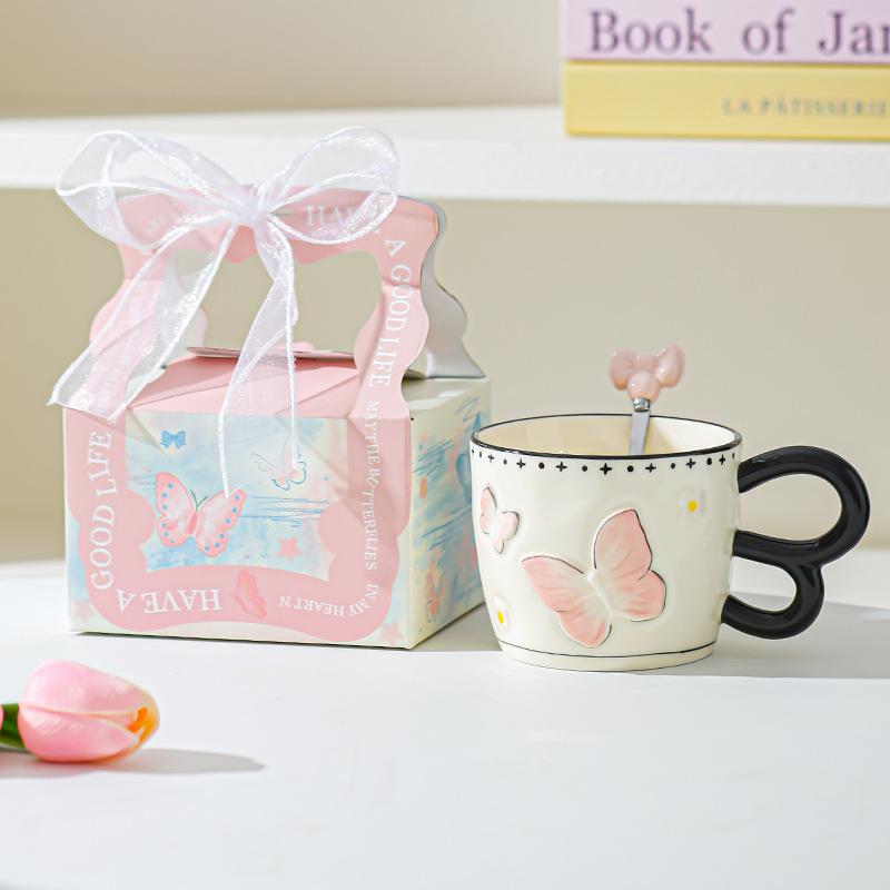 High Looking Butterfly Cup Ceramic Mug for Girls Birthday Gift Souvenir Water Cup Office Coffee Cup