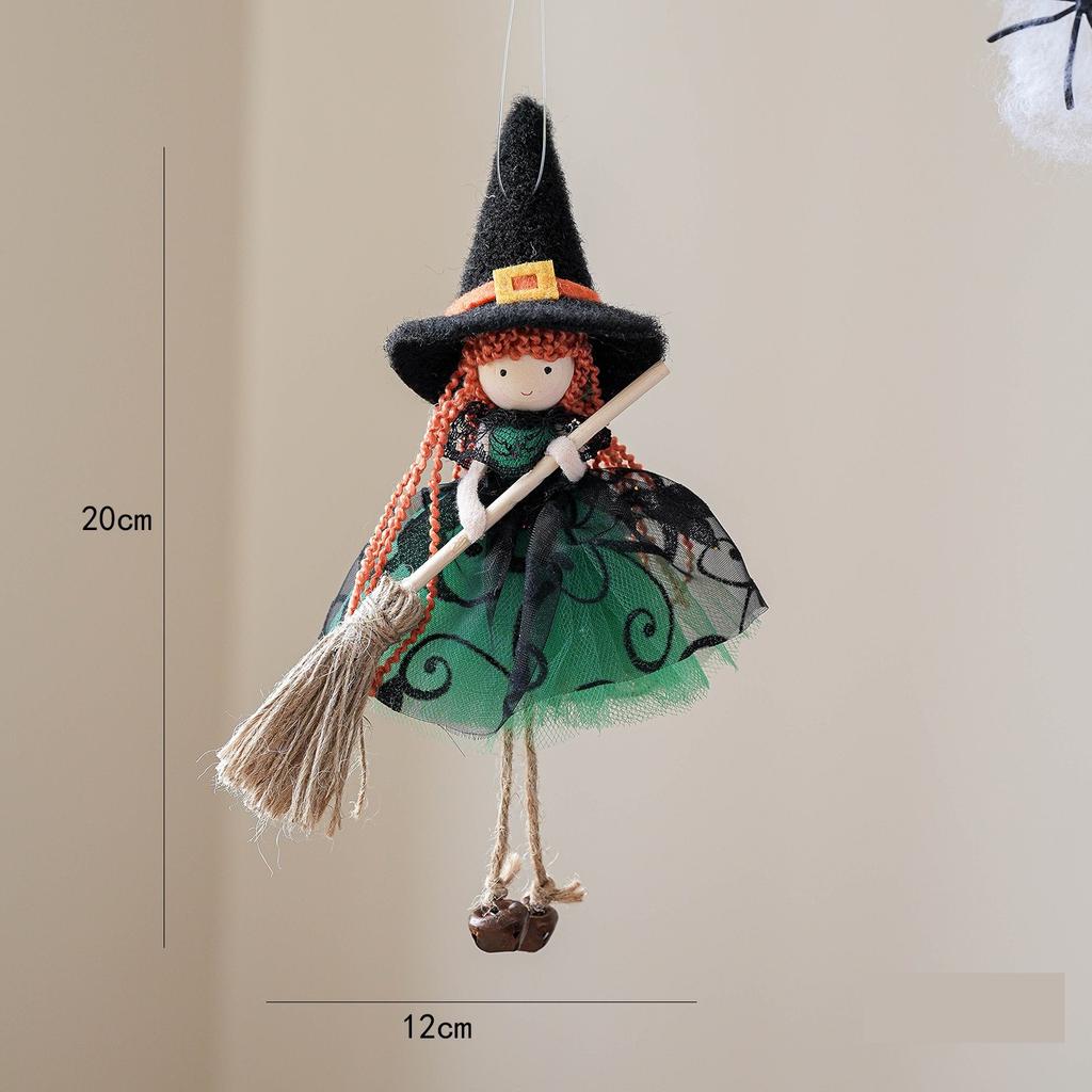 1PC Halloween Decoration Mesh Broom Girl Angel Pendant New Bell Hanging Foot Doll Holiday Decoration