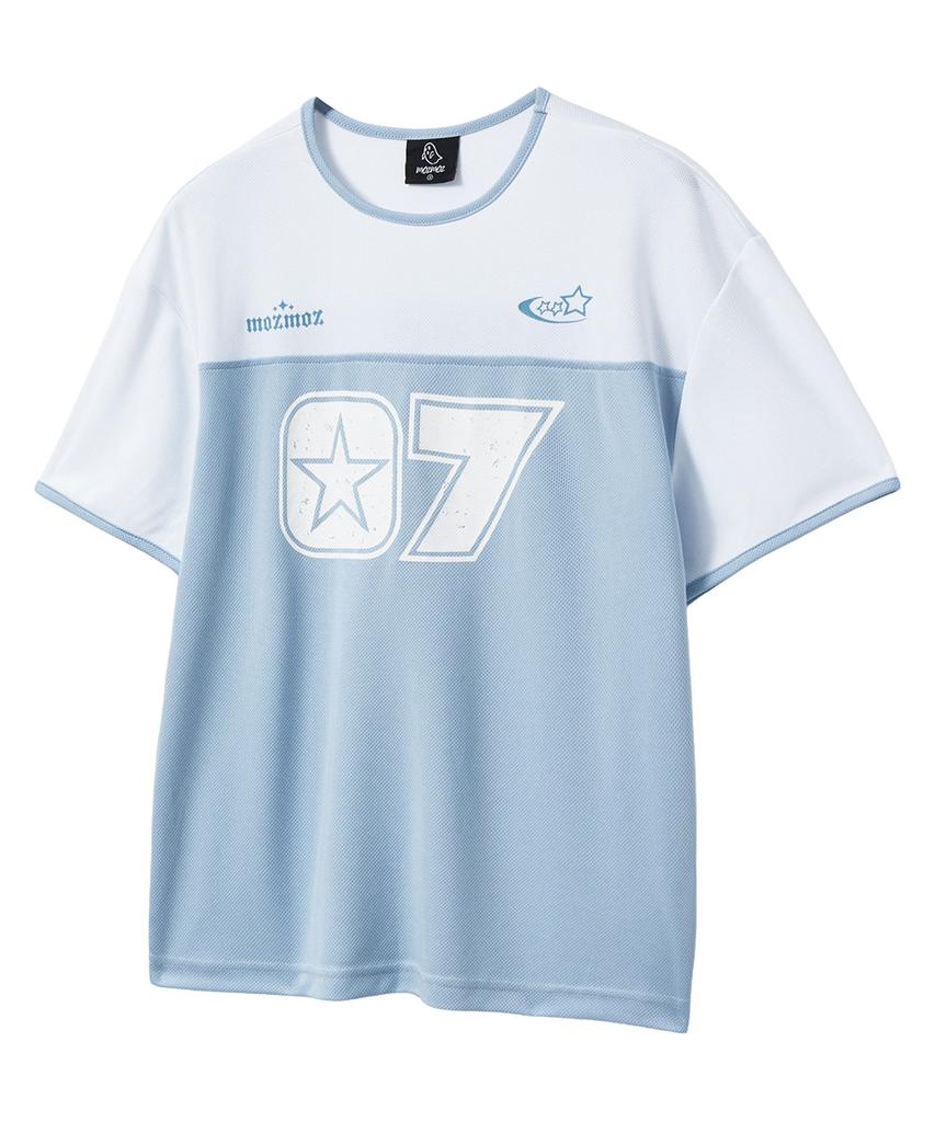 MOZMOZ Pastel Air Mesh Short Sleeve Jersey T-Shirt Blue