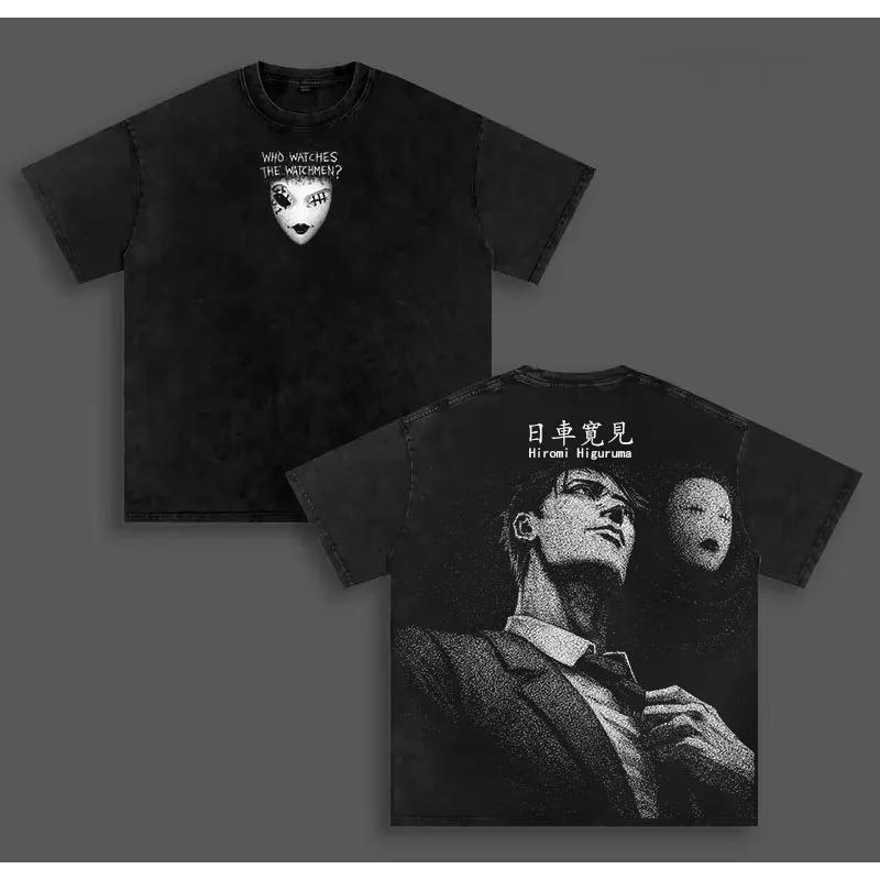 Винтажная футболка с аниме Jujutsu Kaisen Мужская одежда Хироми Хигурама Стирка Футболка Топ Летняя с коротким рукавом Свободная Хлопковая Футболка