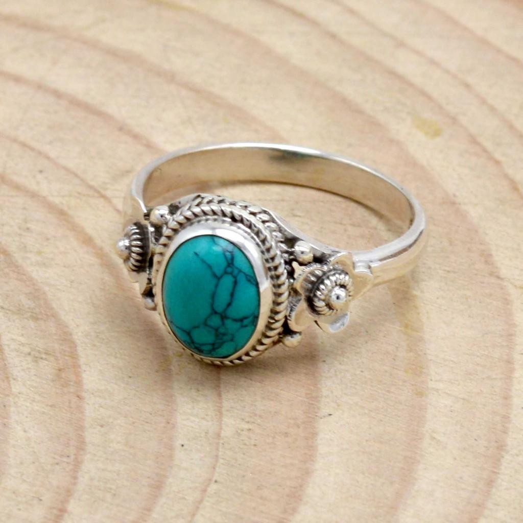 Turquoise 925 Sterling Silver Women Handamde Boho Ring