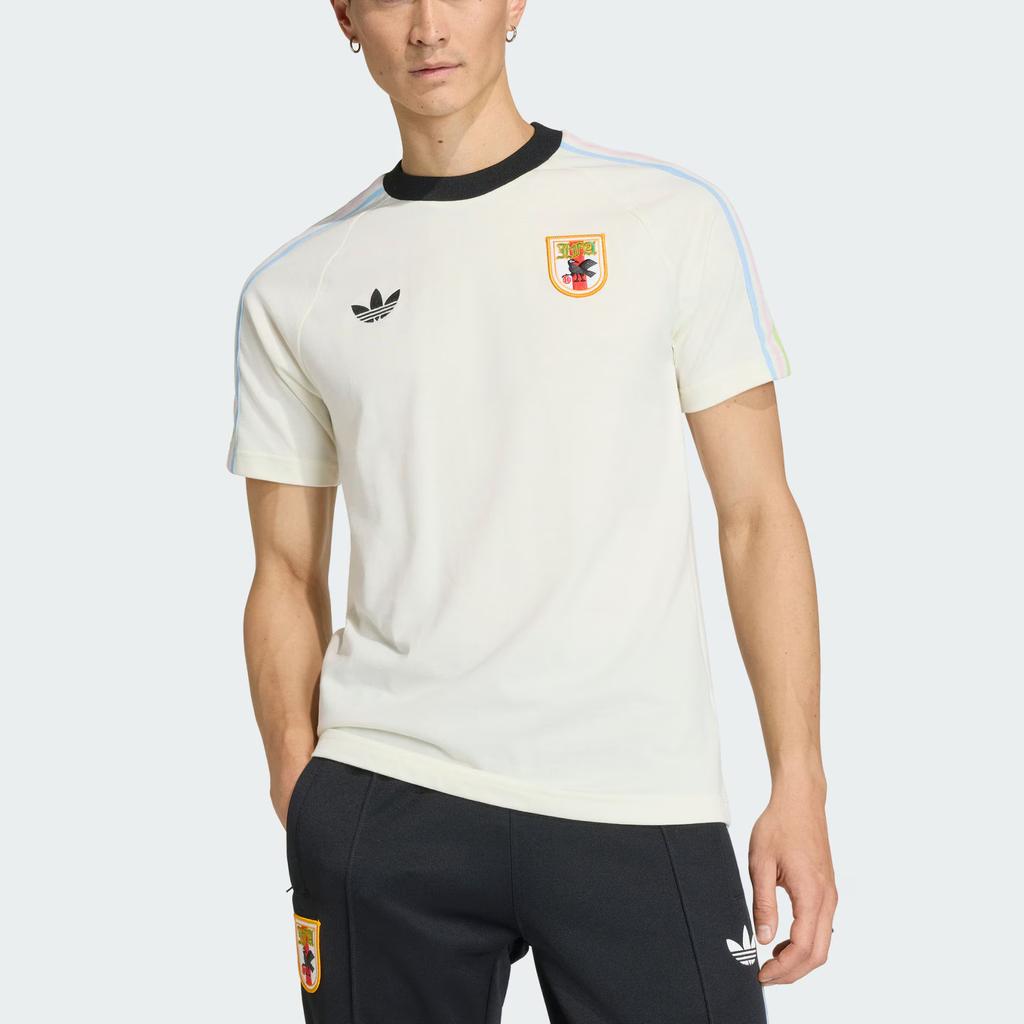 adidas Оригиналы Япония Ретро Футбол Повседневная Культура Облегающий Крой Вязаный Круглый Вырез Короткий Рукав Футболка Мужские Топы KA9336