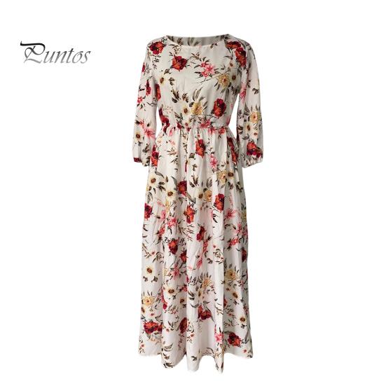 Летнее женское платье с цветочным принтом трапециевидной формы со свободным подолом в винтажном стиле с высокой талией во французском стиле с рукавами три четверти плиссированным круглым вырезом для выпускного коктейля, банкета