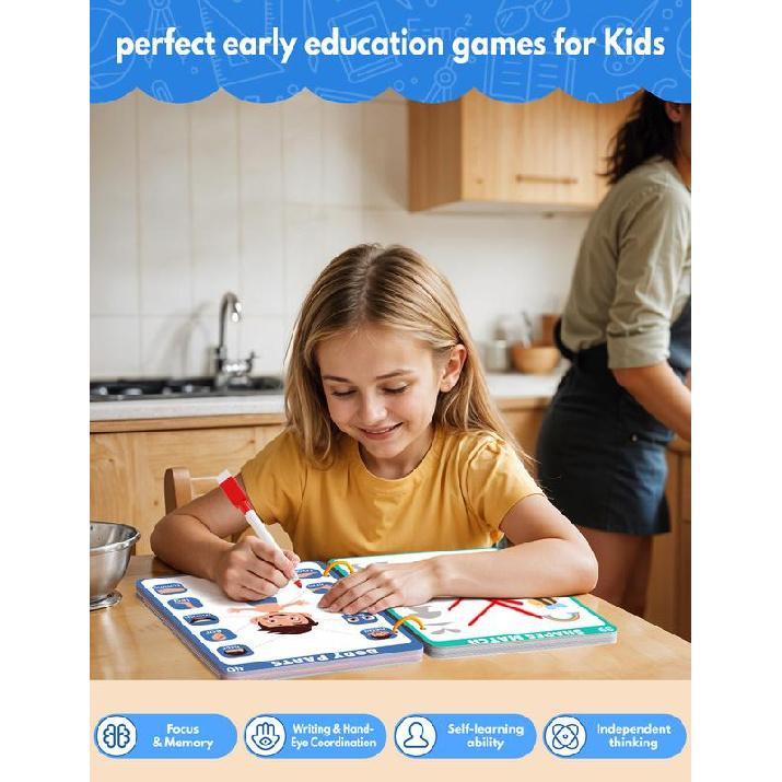 MORECOLL Дошкольные учебные занятия образовательная рабочая тетрадь, 62 страницы многоразового использования рабочие тетради для дошкольников, тетради для прописи цифр и букв для детей,