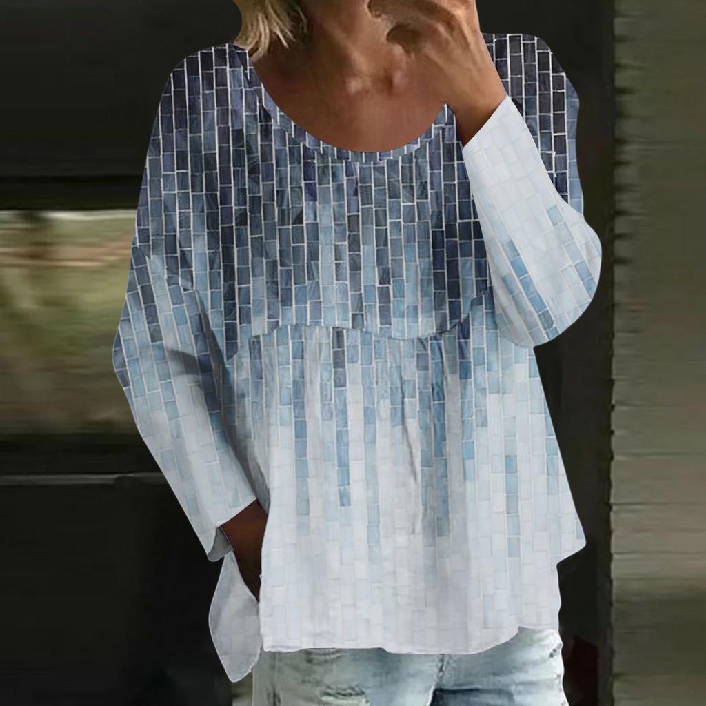 Women's Casual Fashion Loose Round Neck Floral Print Long Sleeve Top