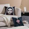 Creepy Mysterious Religious Horror Girl NNun Cushion Cover Pillowcase Short Plush Invisible zipper Room Sofa Cushion Cover