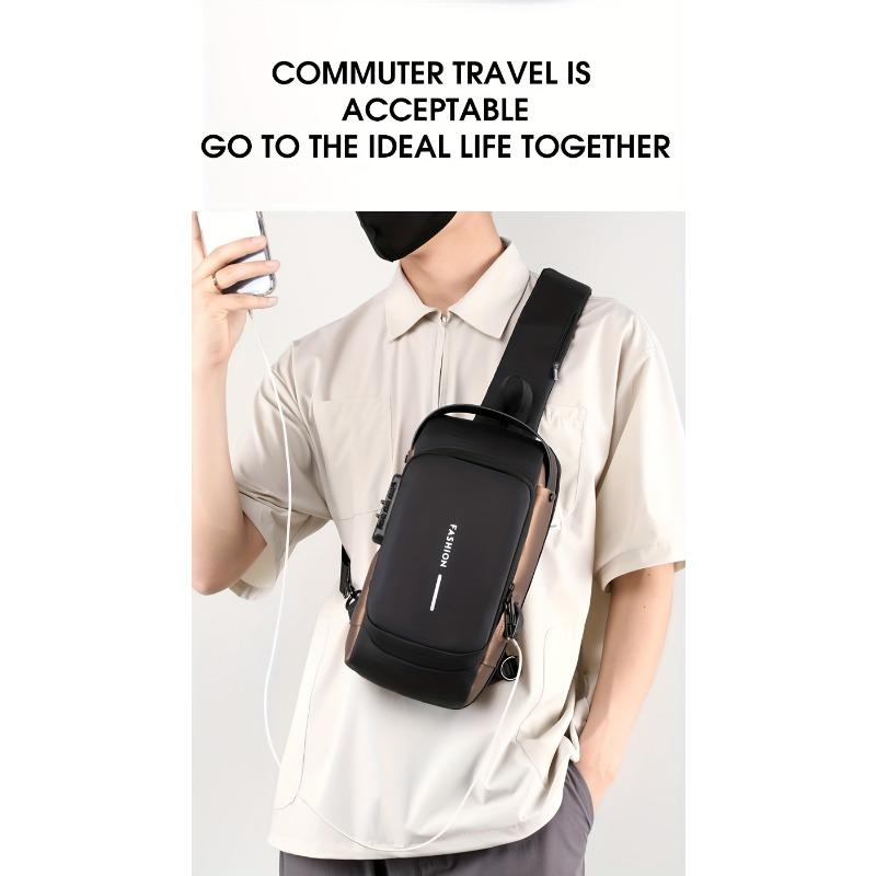 Элегантная мужская сумка через плечо из искусственной кожи с защитой от кражи — зарядка через USB, стильный принт и застежка-молния