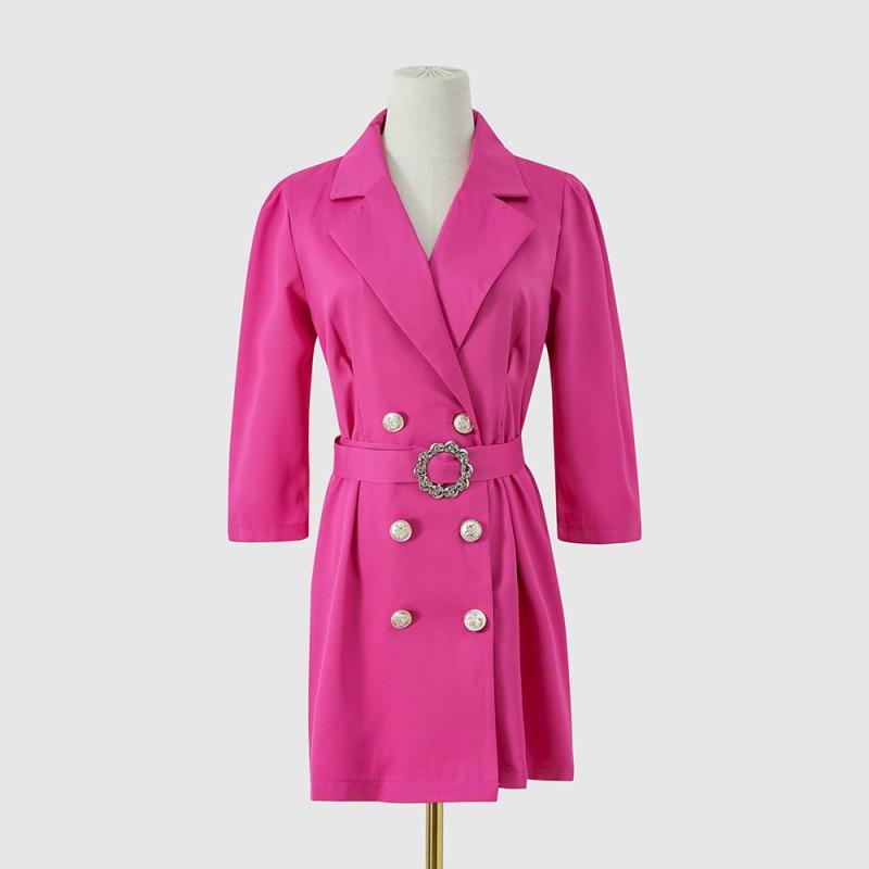 Womens 3/4 Sleeve Blazer Dress Solid Color V Neck Mid Waist Mini