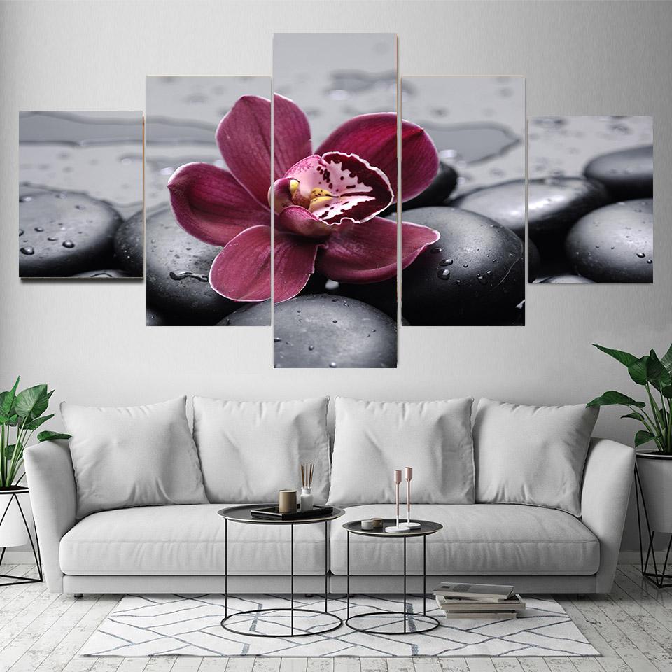 5 панелей пейзаж орхидея черная галька холст картины постеры и принты настенные художественные фотографии гостиная домашний декор без рамки