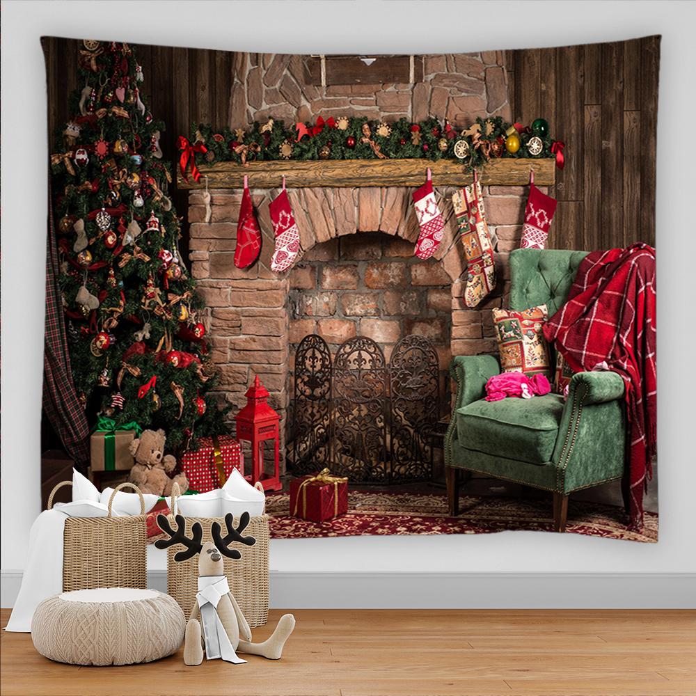Санта-Клаус камин подарок принт узор гобелен дома гостиная спальня украшения стены полиэстер гобелен