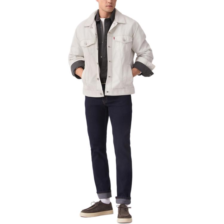 Levis Свободный крой Однотонный Простой Повседневный Воротник поло Длинный рукав Рабочая куртка Мужские куртки Серый Белый A5782-0066