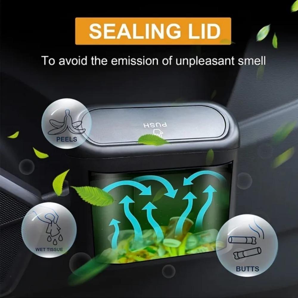 Car Trash Can ABS Mini Leak-proof Vehicle Pressing Type Garbage Can Auto Interior Accessories for Automobile Office Home Kitchen