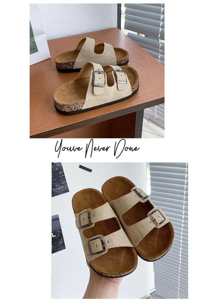 Children's Birkenstock Cork Fabric Retro Double Buckle Sandals - Thick Sole, Non-Slip, Summer Outdoor Shoes for Boys.