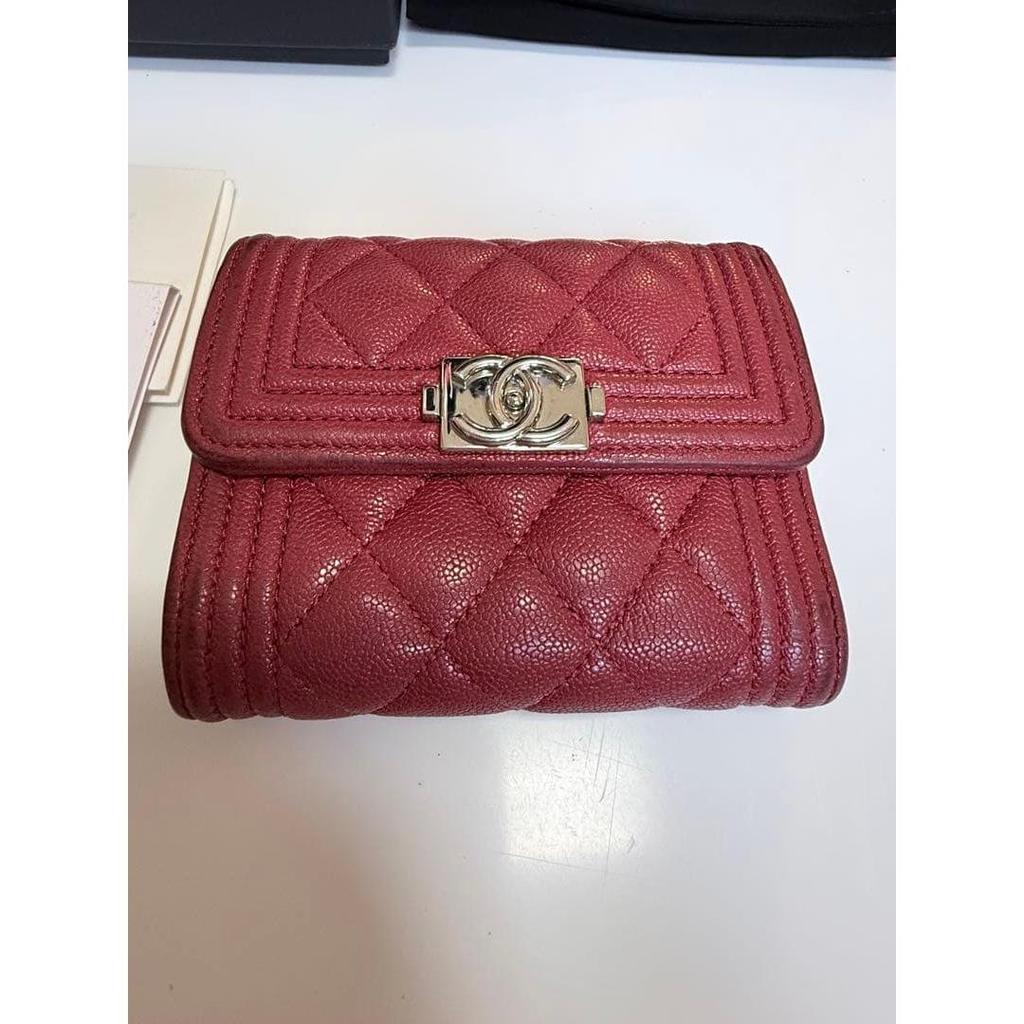 Used CHANEL Boy Chanel Tri-fold Wallet (Red)