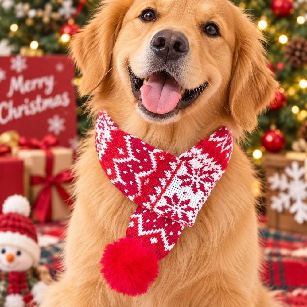 Thick Knit Cat Santa Hat Elastic Strap Pet Winter Warmer Christmas Dog Scarf Festive Costume