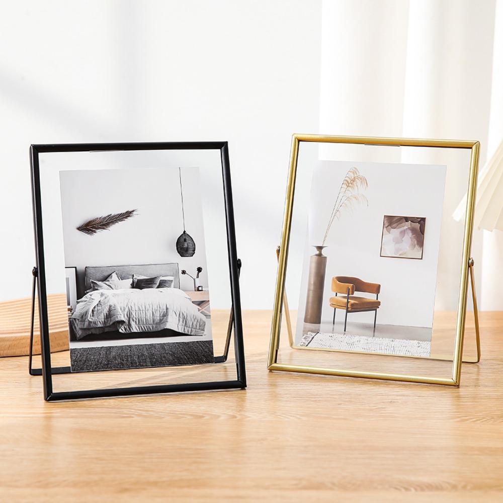 Gold Black Metal Photo Frame Rectangle Picture Frame Durable Storage Frame  Home Desktop Decoration