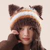 Furry Cartoon Head Cover with Ear for Outdoor Sports Striped Hat with Ear Oversized Headgear Hat for Winter