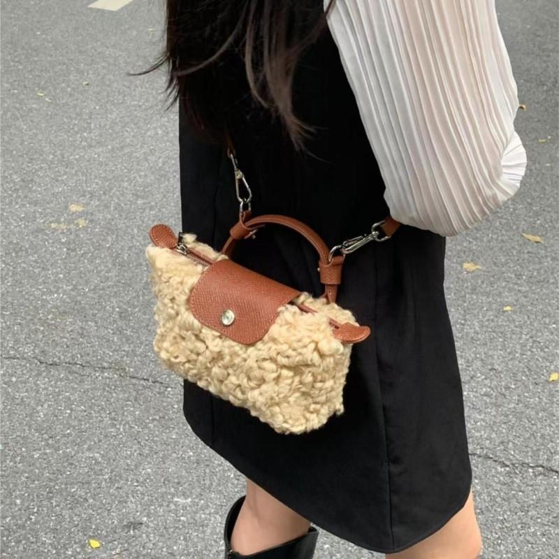JIAERDI Vintage Brown Lambswool Handbag Women Plush Small Capacity Shoulder Bag Ladies Daily Casual Versatile Crossbody Bag