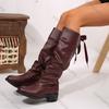 Comemore Плиссированные ботфорты для женщин 2025 Новые весенне-осенние западные рыцарские сапоги на каблуке женская обувь