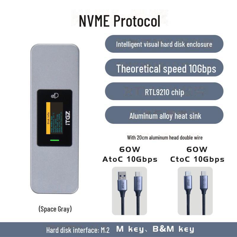 Дисплей ITGZ M2: Интеллектуальный корпус жесткого диска NVME с корпусом из алюминиевого сплава