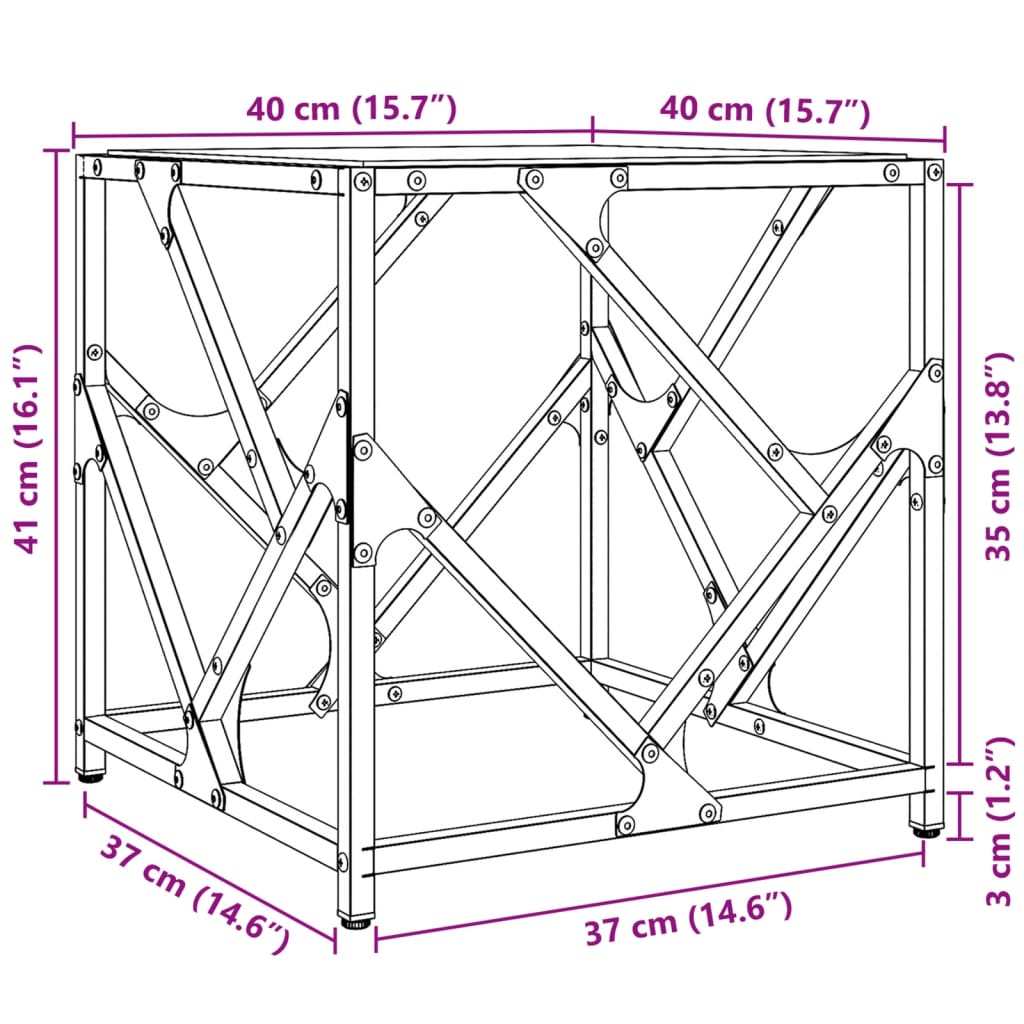 Coffee Table with Glass Top Transparent 40 x 40 x 41 cm Steel