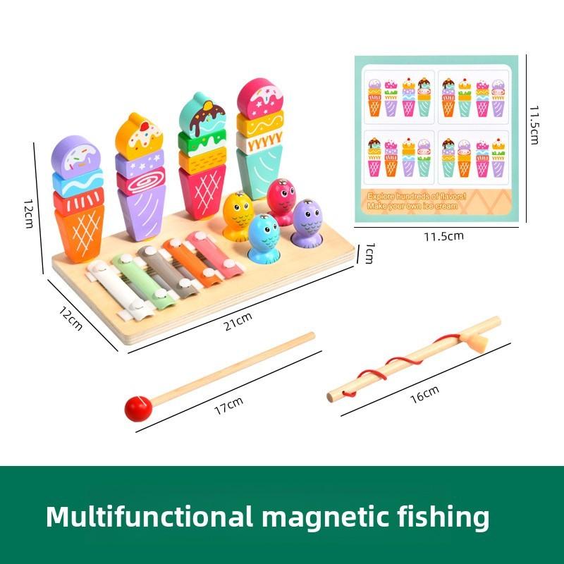 Toy Wooden Ice Cream Fishing Piano Playing Toys For Kids Play Educational