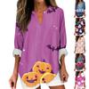 Women's Fashion Casual Halloween Print Drop Shoulder Long Sleeve V-Neck Ladies Tops