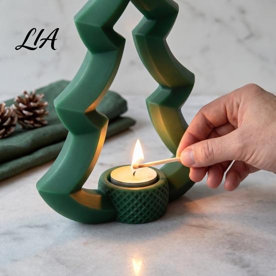 Valentine Day Gift 3D Printed Christmas Tree Candle Holder, Minimalist Tea Light Stand for Festive Table Centerpiece Holiday Home Decor,