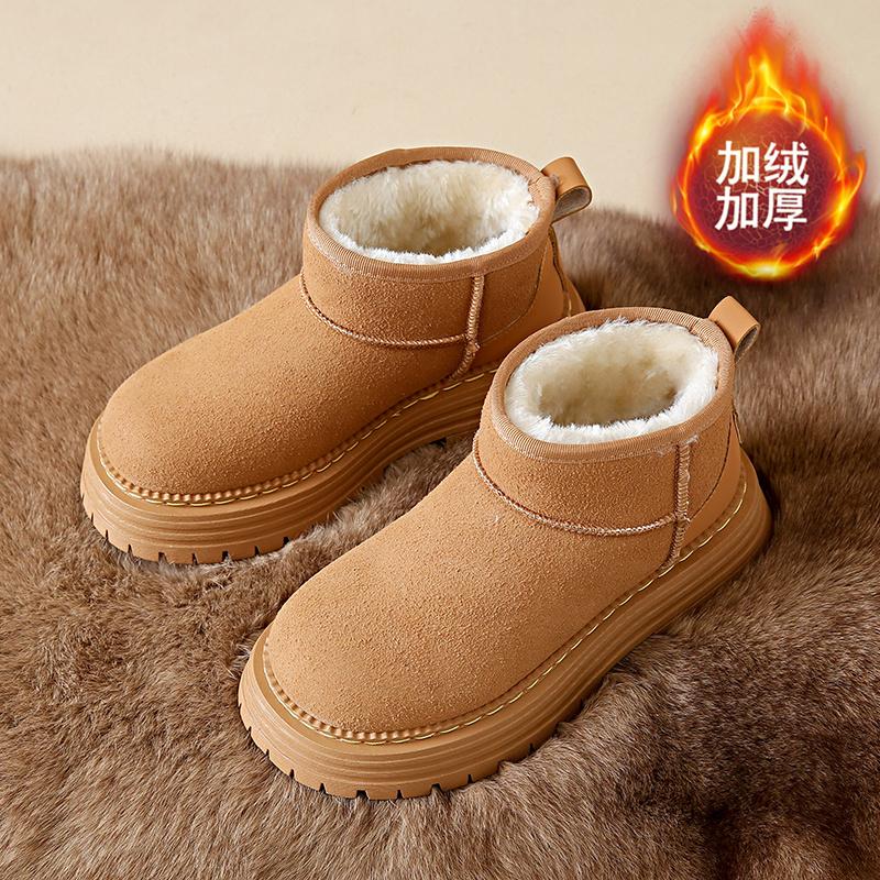 CRLAYDK Женские мини-сапоги для снега на платформе, зимние теплые на подкладке из искусственного меха, замшевые, для дома и улицы, короткие, противоскользящие, классические ботильоны до щиколотки