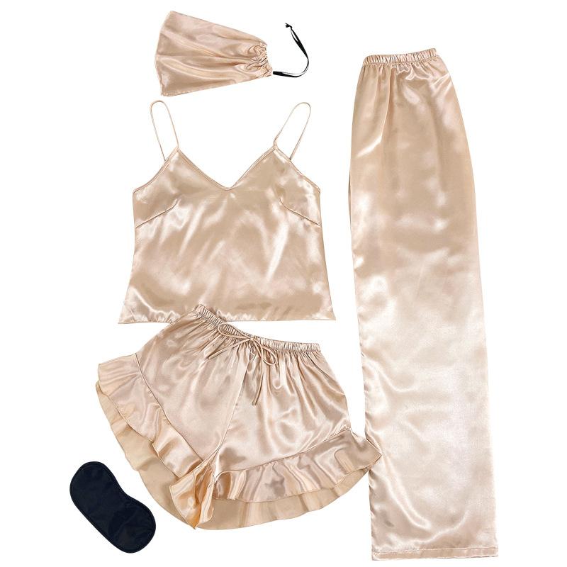 Пижамный комплект из трех предметов. Весенне-летние подтяжки, шорты, брюки. Домашняя одежда. Мягкий пижамный комплект для отдыха.