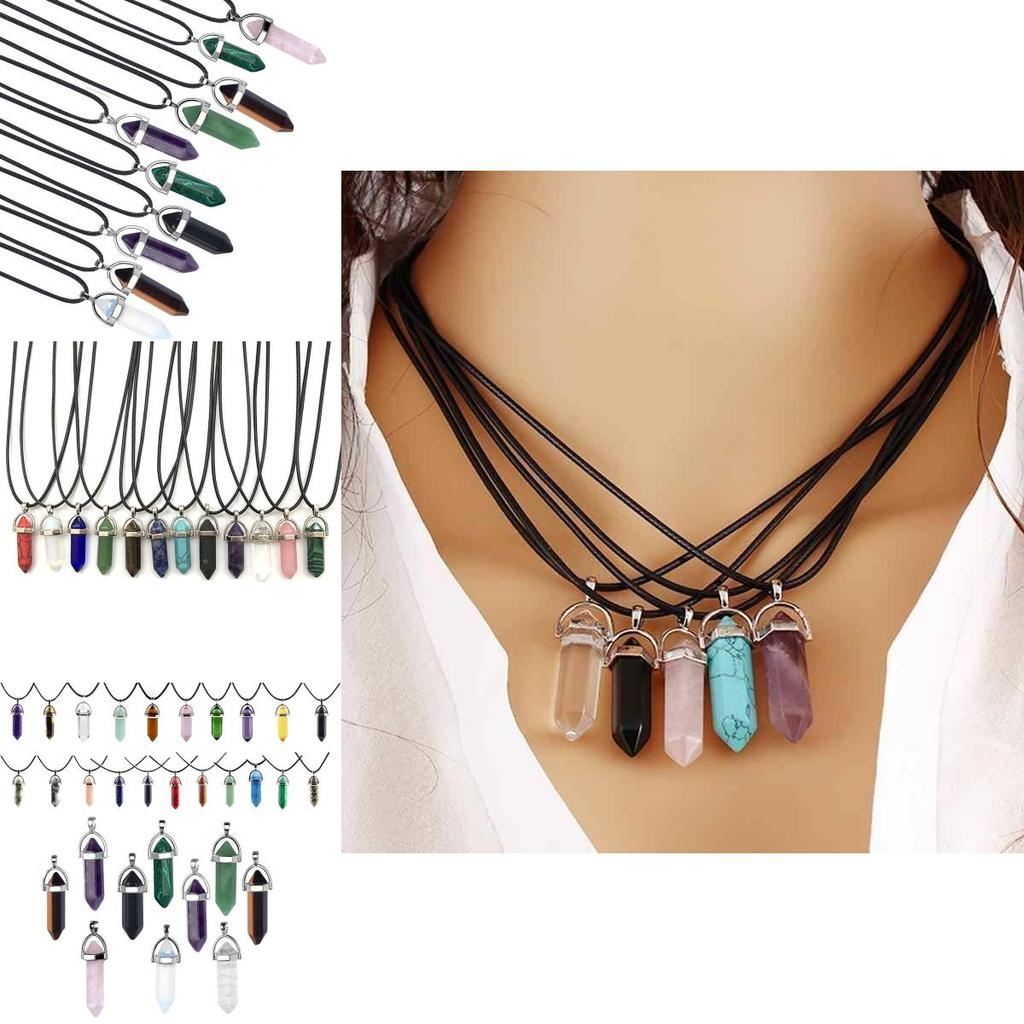 Красивое ожерелье из натурального кристалла с уникальным шестиугольным кулоном для исцеления