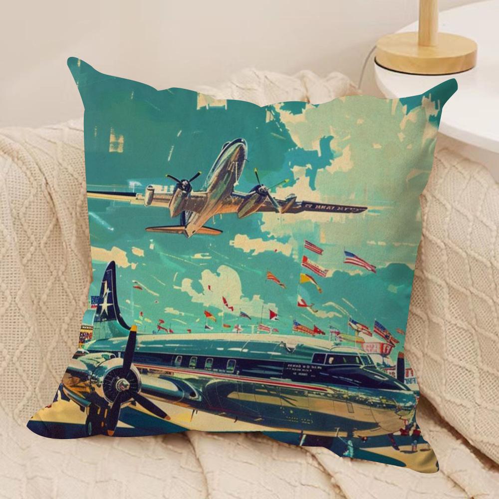 Aircraft Airplane Cool Cushion Cover Soft Plush Fabric Double-Sided Printed Sofa Cushion Cover For All Seasons Home Decor Gift