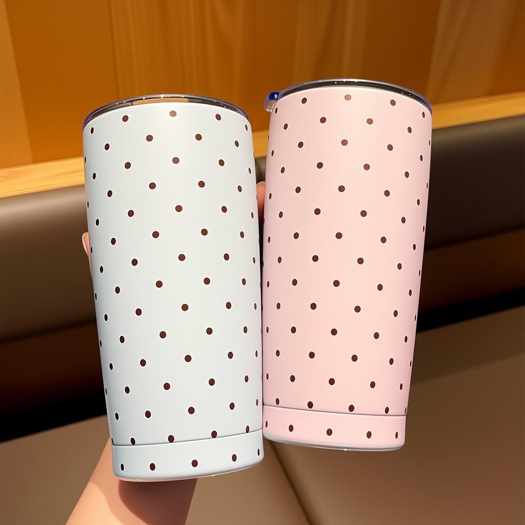 Polka Dot Vacuum Insulated Tumbler 304 Stainless Steel Large Capacity Water Bottle with Straw Couples Cup for Home Daily Use
