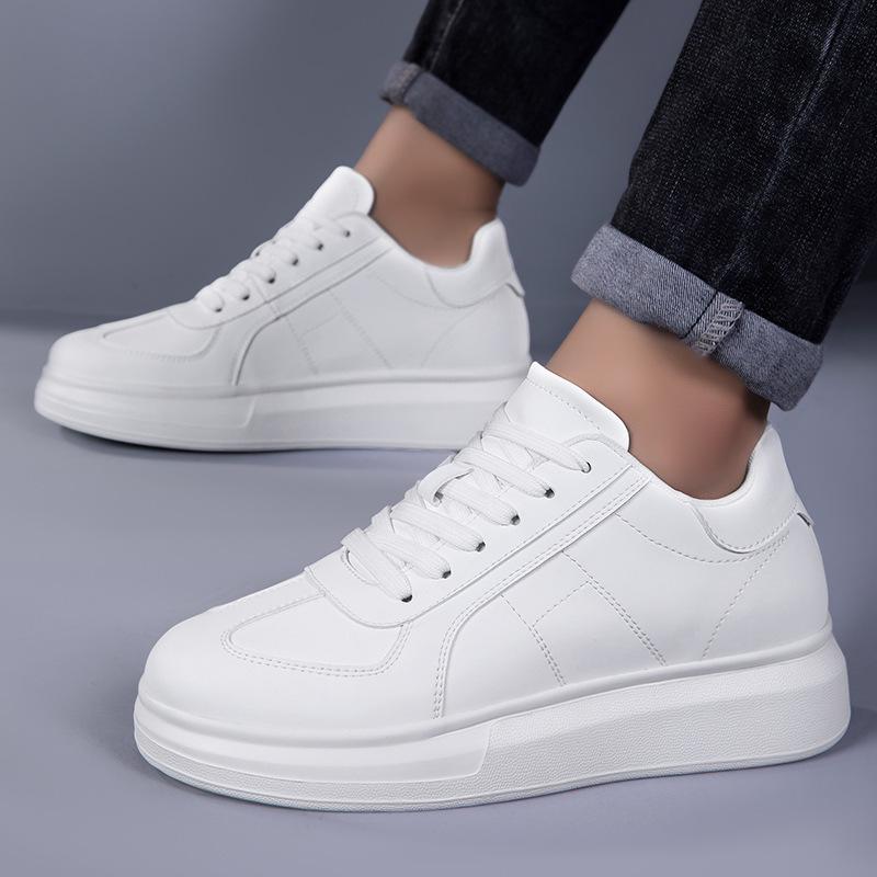 Мужские кроссовки-невидимки для увеличения роста - Толстая подошва 8 см, Повседневные белые кеды для скейтбординга, Круглый носок