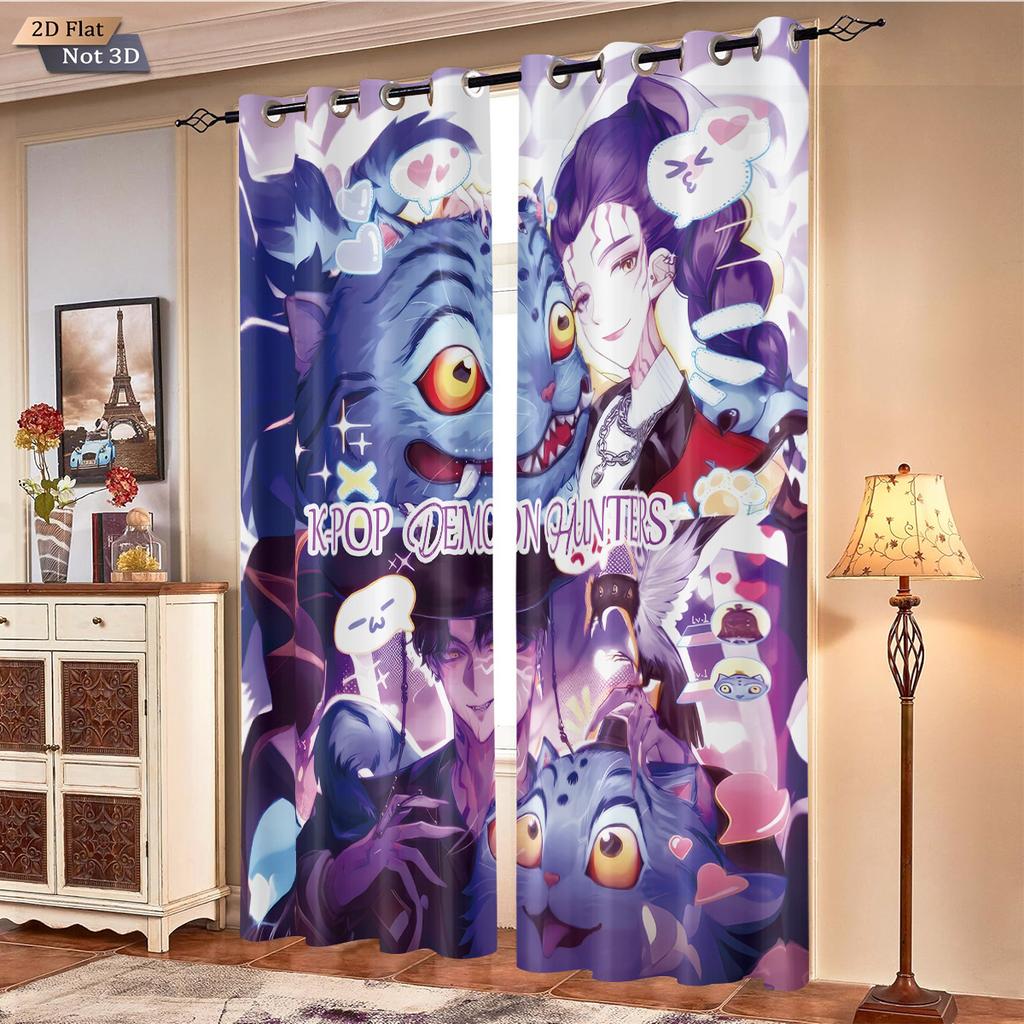 2pcs K-Pop Demon Hunters print blackout curtains multiple size living room bedroom insulation decoration machine washable