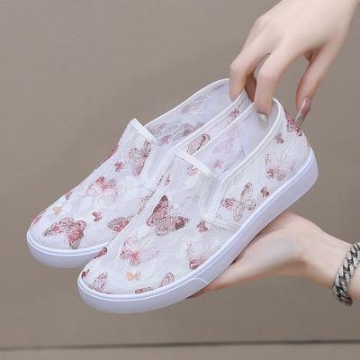 Летние новые дышащие сетчатые туфли с принтом бабочек, плоской подошвой и низким верхом для вождения