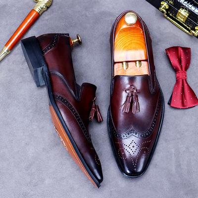 Мужские деловые туфли из натуральной кожи, лоферы с кисточками, черные мужские туфли 2024 года, свадебные туфли, кожаные броги без застежек