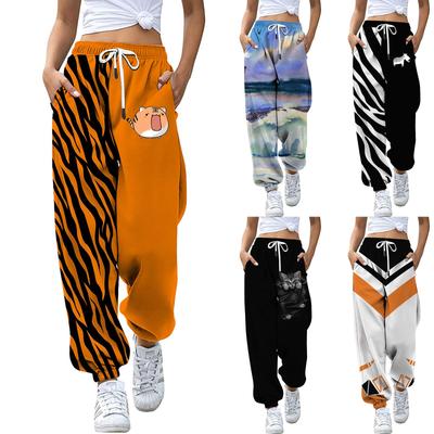 Женские повседневные спортивные брюки с цифровым цветным принтом, свободные брюки на шнурке
