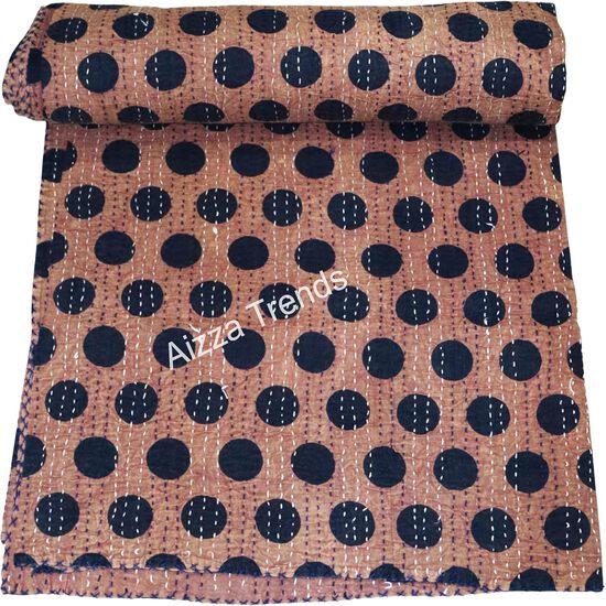 Aizza Trends Handmade Pure Cotton Printed Kantha Quilt - Traditional Look Bed Spread Kantha Gudri - Vintage Hand Stitch Gudri