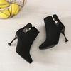 Black Pointed Toe Rhinestone Woman Short Shoes Autumn Winter Fleece-Lined Heeled Ankle Boots for Women New in Trend 2026 Booties