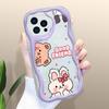 Cartoon Rabbit Bear Pattern Phone Case for Iphone 15 14 13 12 11 Samsung Galaxy A52 Xiaomi Redmi 14 13C Cream Texture Casing Wavy Edge Soft Cover